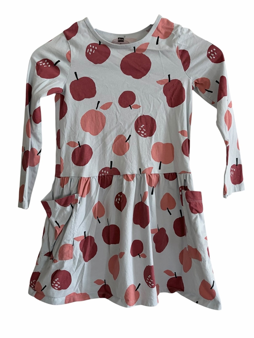 Girls White Dress with Pink & Rose Apple Print - Kids